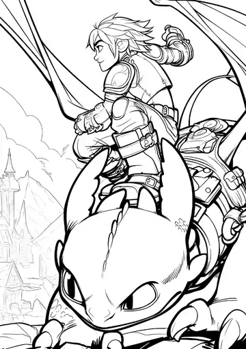 How to Train Your Dragon Hiccup and Toothless flying coloring page